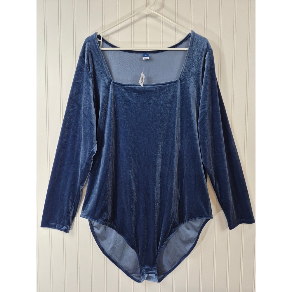 NWT Old Navy Womens 3X Blue Velvet Long Sleeve Square Neck Bodysuit Stretchy